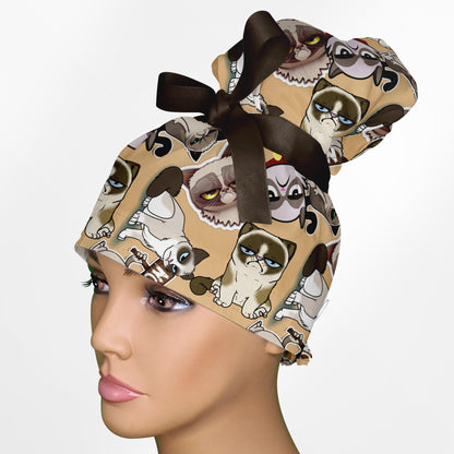 Angry Cats High Bun Ponytail Scrub Cap