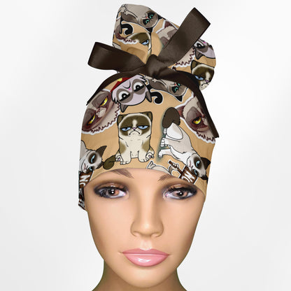 Angry Cats High Bun Ponytail Scrub Cap