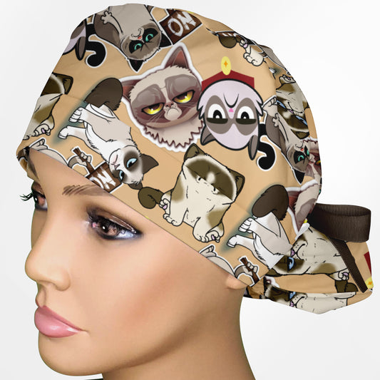 Angry Cats Ponytail Scrub Cap