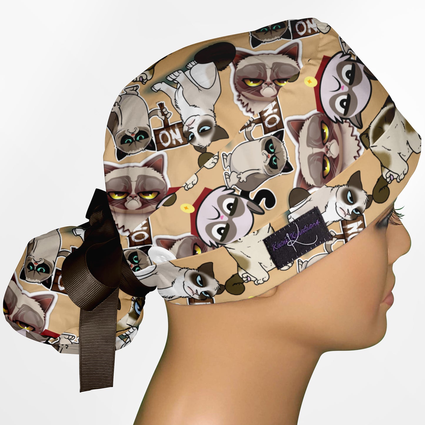 Angry Cats Ponytail Scrub Cap