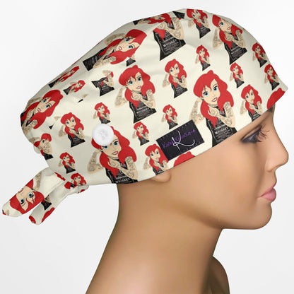 Ariel Tattoos Low-Tie Surgeon Scrub Cap