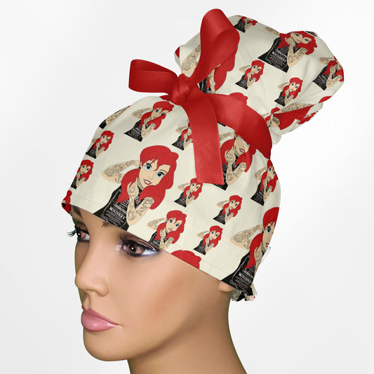 Ariel Tattoos High Bun Ponytail Scrub Cap