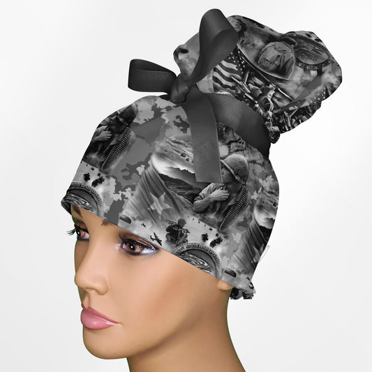 Army Memorial High Bun Ponytail Scrub Cap