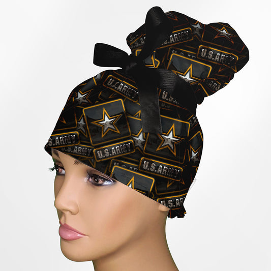 Army Tags High Bun Ponytail Scrub Cap