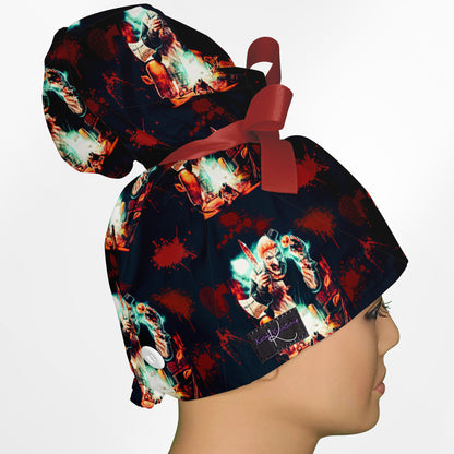 Art The Clown High Bun Ponytail Scrub Cap