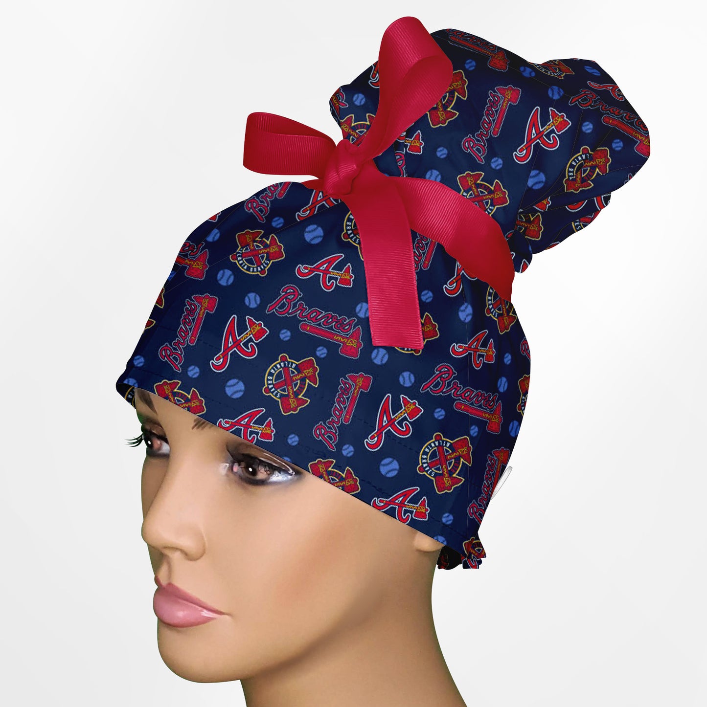 Atlanta Braves Logo High Bun Ponytail Scrub Cap