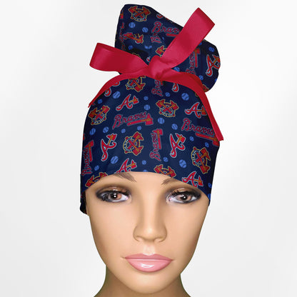Atlanta Braves Logo High Bun Ponytail Scrub Cap