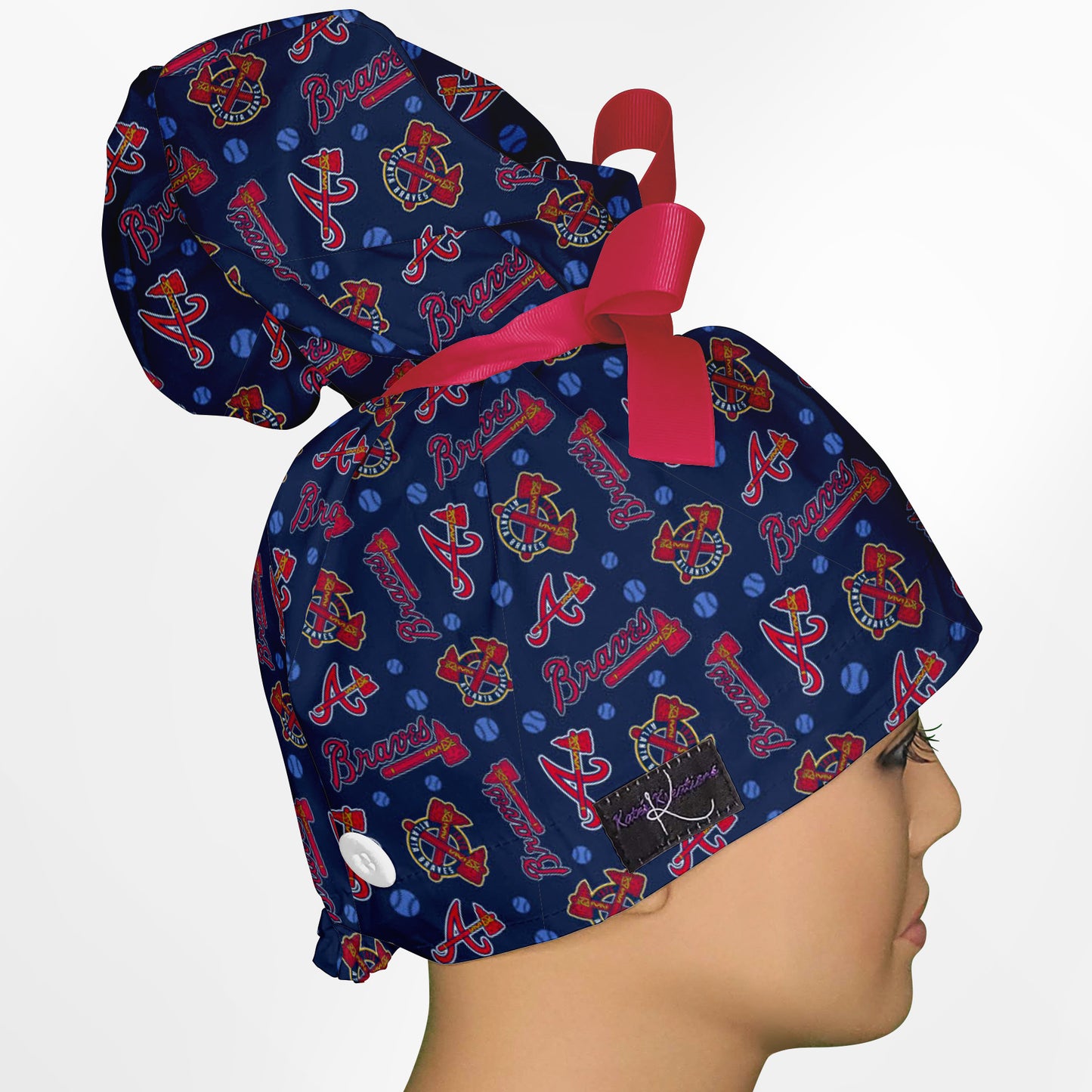 Atlanta Braves Logo High Bun Ponytail Scrub Cap