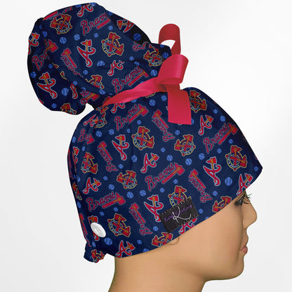 Atlanta Braves Logo High Bun Ponytail Scrub Cap