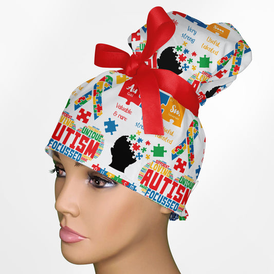 Autism Awareness High Bun Ponytail Scrub Cap