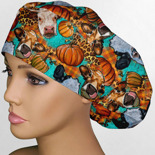 Autumn Cows Bouffant Scrub Cap
