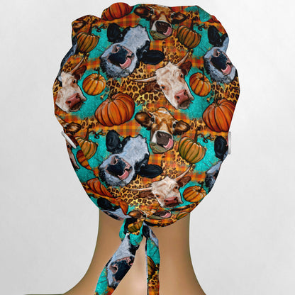 Autumn Cows Low-Tie Surgeon Scrub Cap