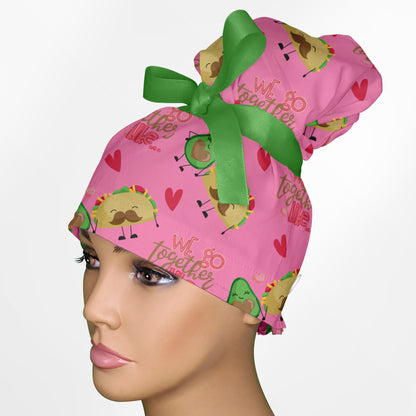 Avocado And Tacos High Bun Ponytail Scrub Cap