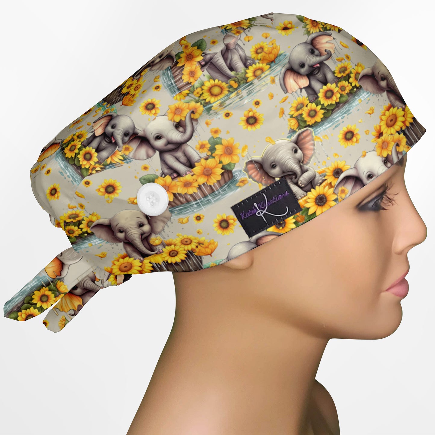 Baby Elephant Low-Tie Surgeon Scrub Cap
