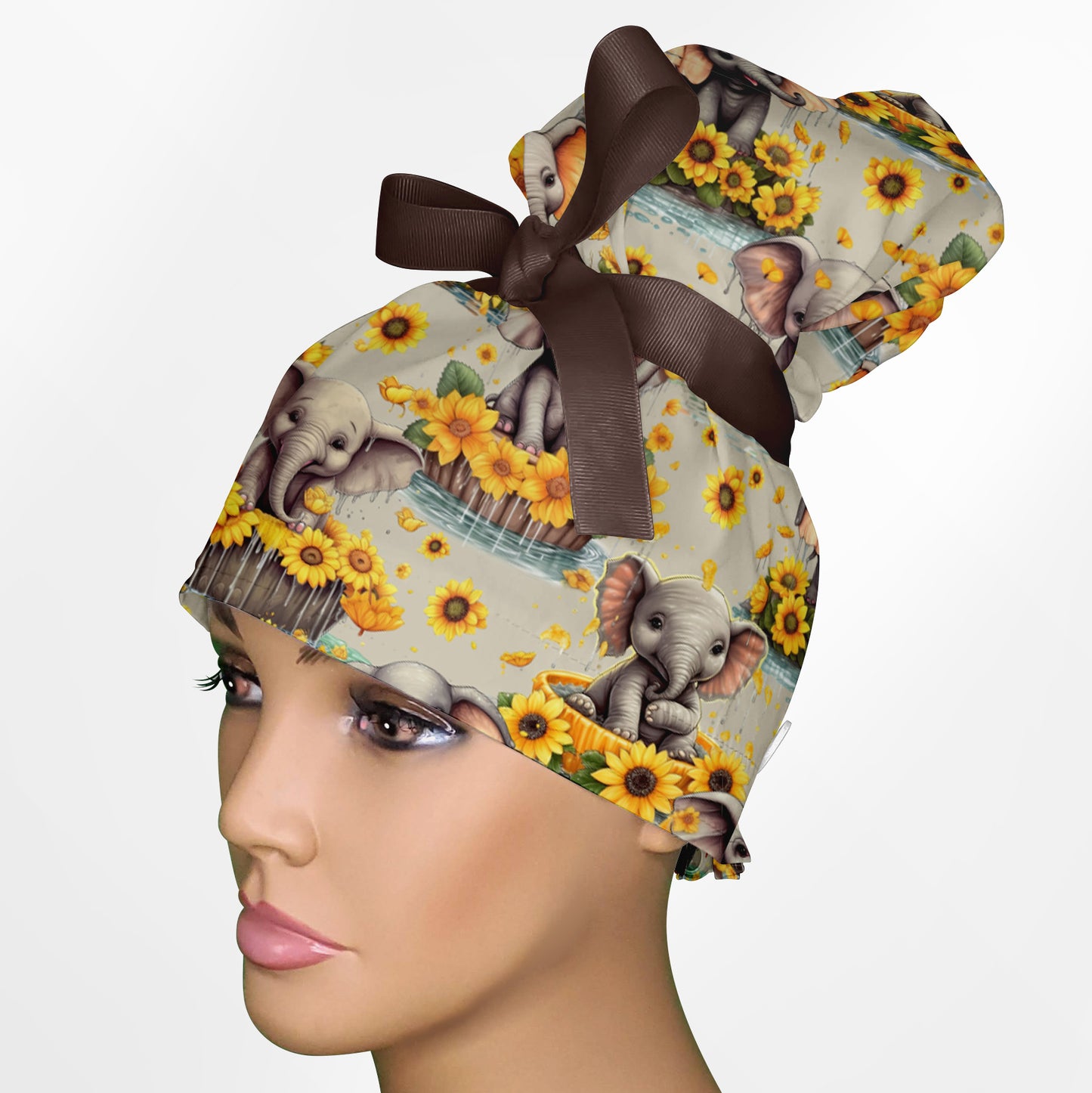 Baby Elephant High Bun Ponytail Scrub Cap