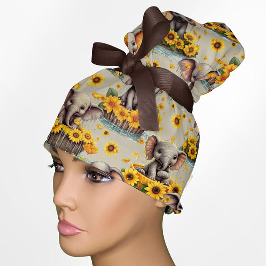 Baby Elephant High Bun Ponytail Scrub Cap
