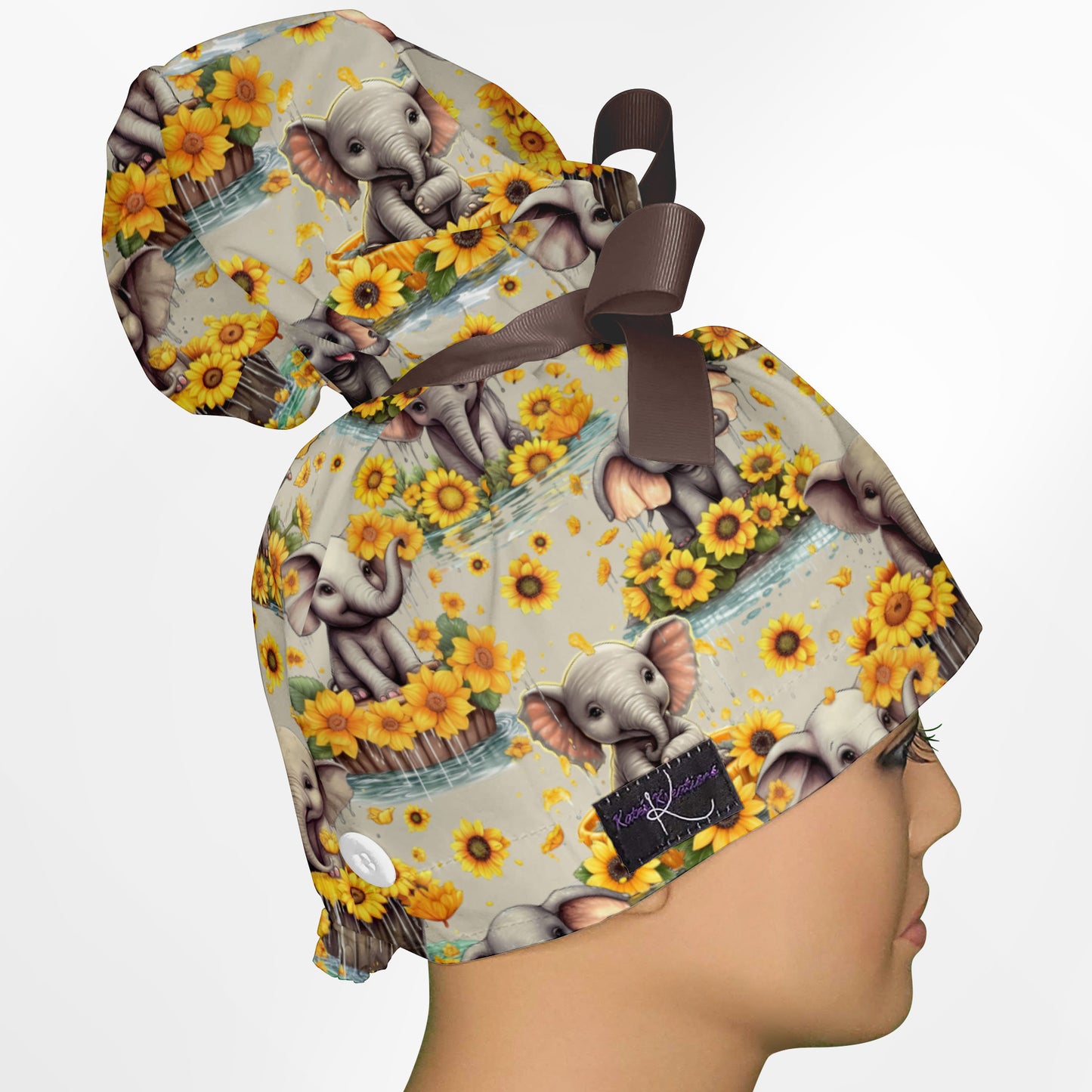 Baby Elephant High Bun Ponytail Scrub Cap