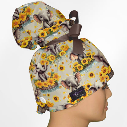 Baby Elephant High Bun Ponytail Scrub Cap