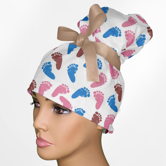 Baby Feet High Bun Ponytail Scrub Cap