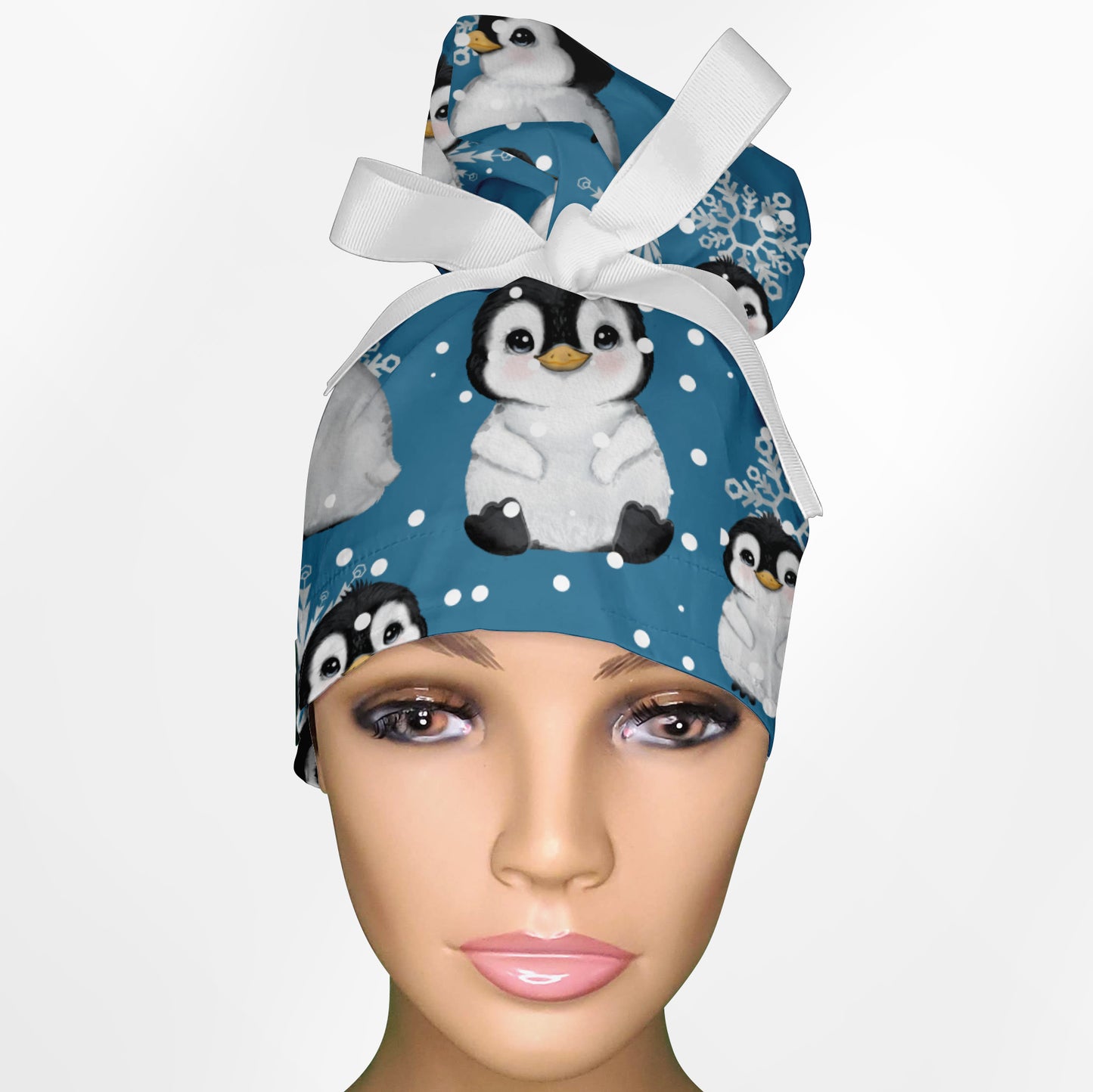 Baby Penguins High Bun Ponytail Scrub Cap