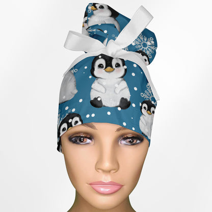 Baby Penguins High Bun Ponytail Scrub Cap