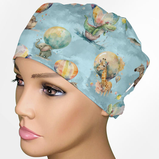 Baby Zoo Hot Air Balloons Low-Tie Surgeon Scrub Cap
