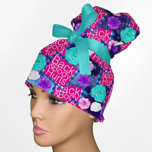 Back and Body Hurt High Bun Ponytail Scrub Cap