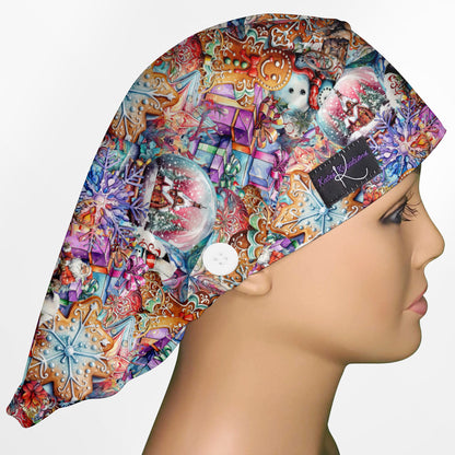 Beautiful Christmas Bouffant Scrub Cap