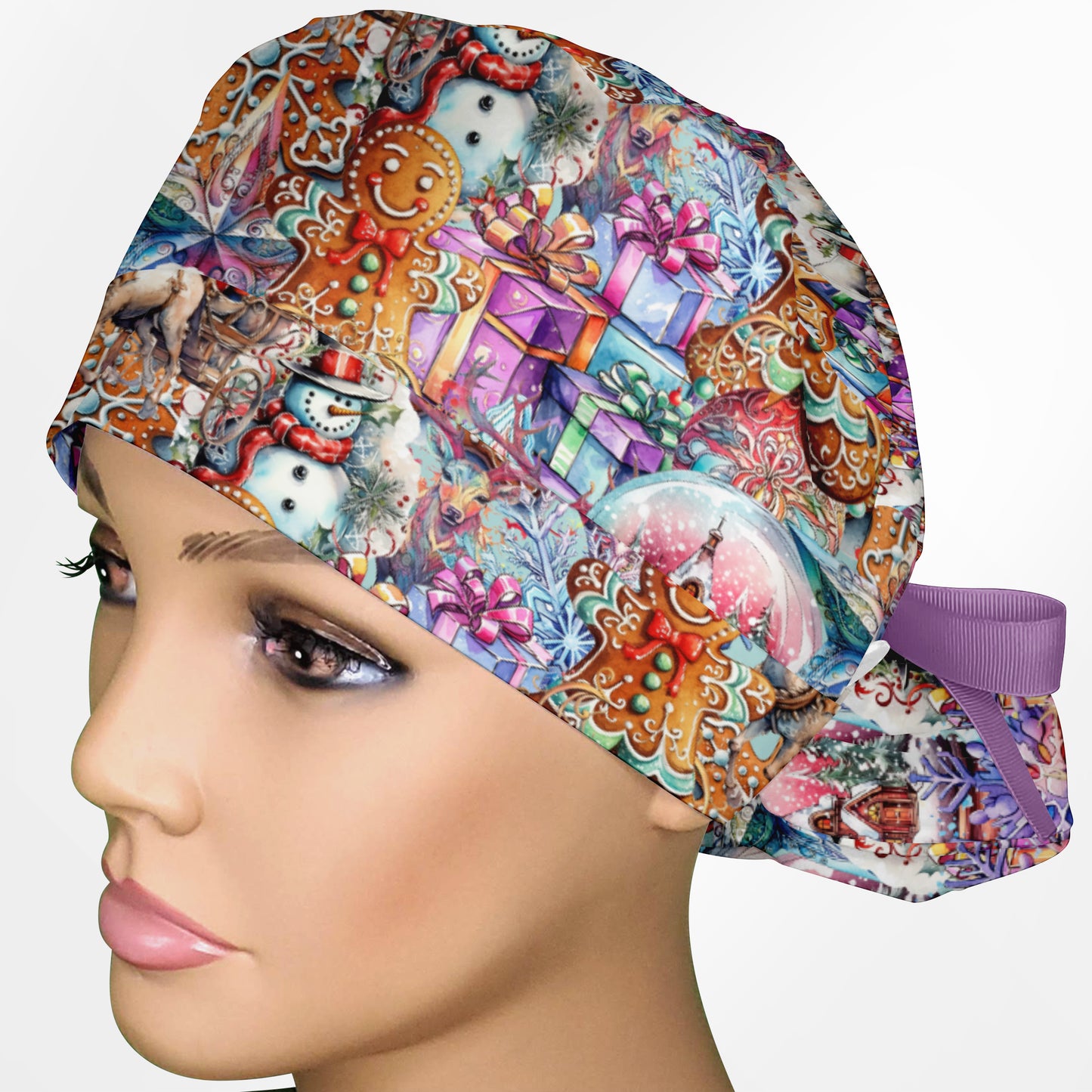 Beautiful Christmas Ponytail Scrub Cap