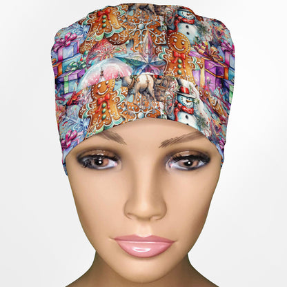 Beautiful Christmas Ponytail Scrub Cap