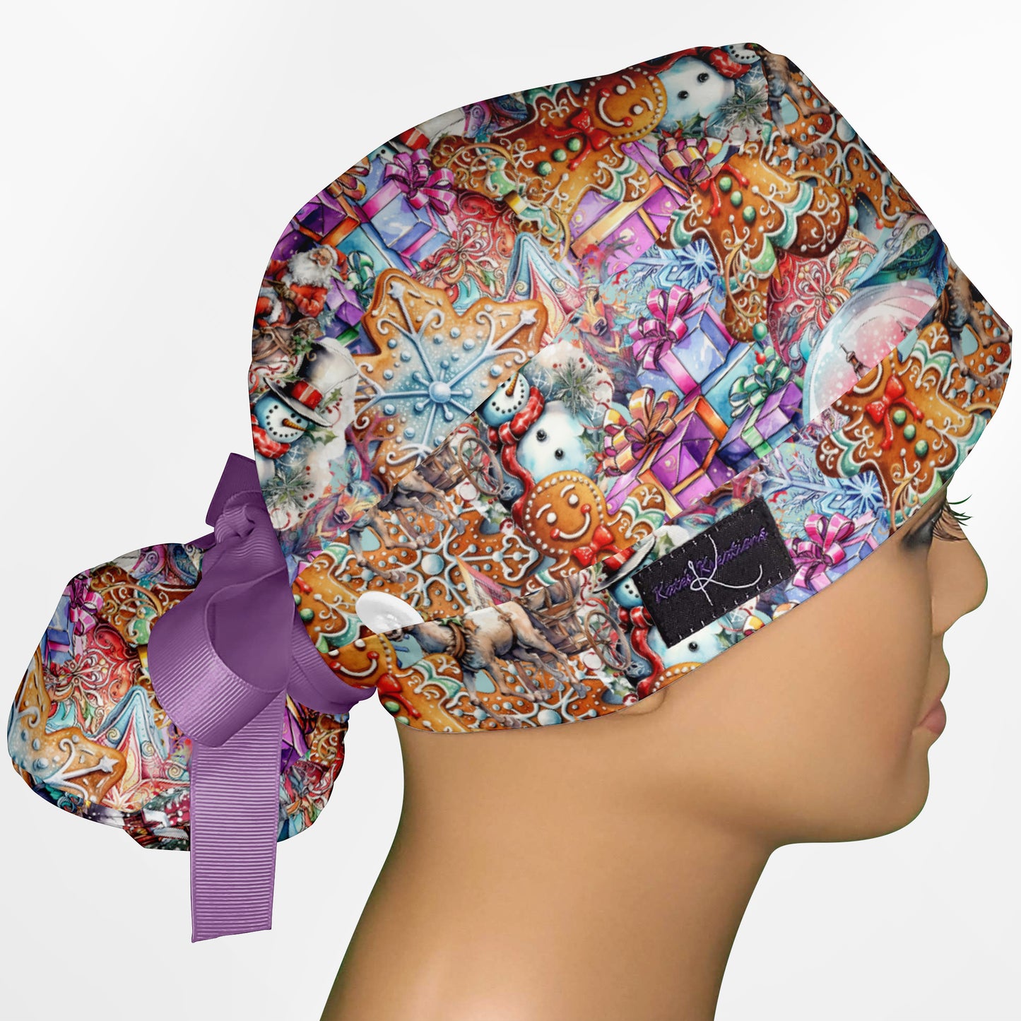 Beautiful Christmas Ponytail Scrub Cap