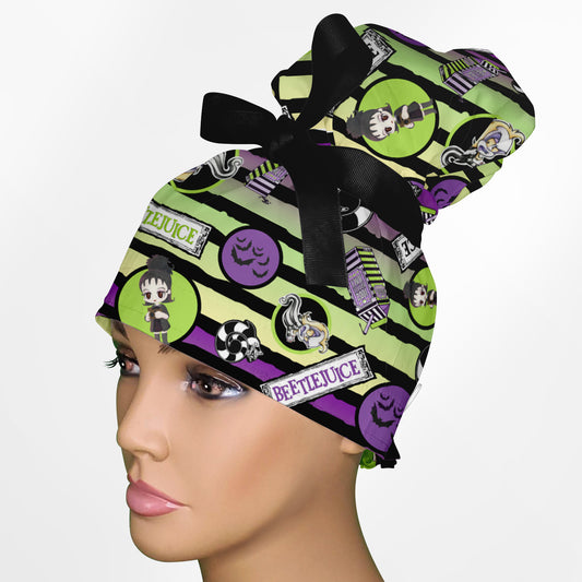 Beetle Stripes High Bun Ponytail Scrub Cap