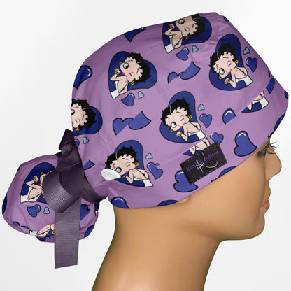 Betty Boop Purple Ponytail Scrub Cap