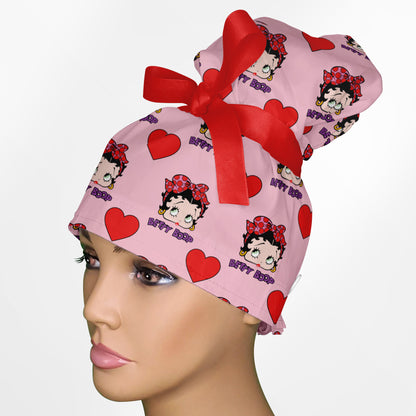 Betty Boop Pink High Bun Ponytail Scrub Cap