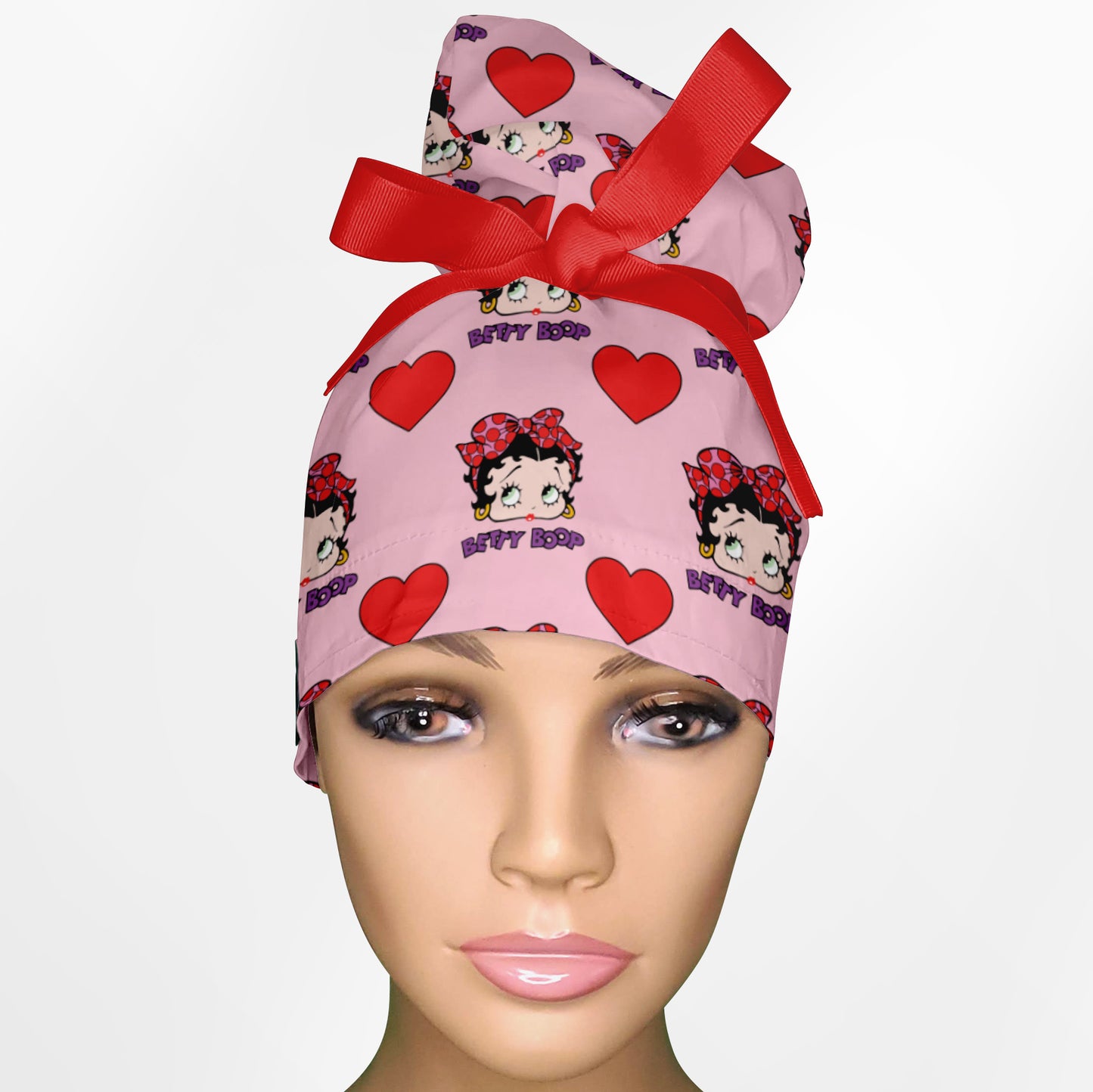 Betty Boop Pink High Bun Ponytail Scrub Cap