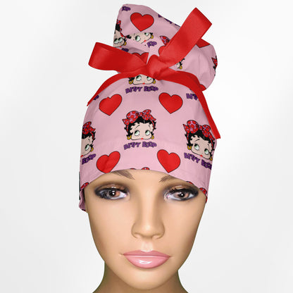 Betty Boop Pink High Bun Ponytail Scrub Cap