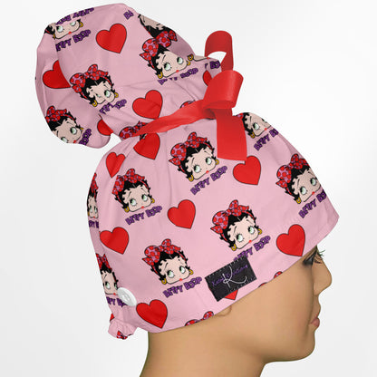 Betty Boop Pink High Bun Ponytail Scrub Cap