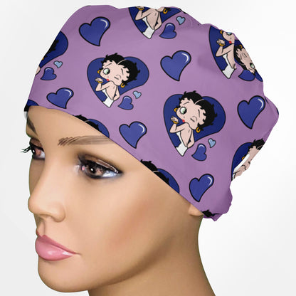 Betty Boop Purple Low-Tie Surgeon Scrub Cap