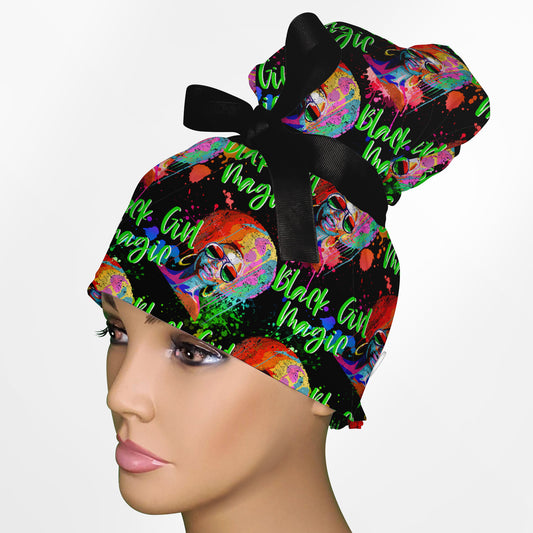 Black Girl Magic High Bun Ponytail Scrub Cap