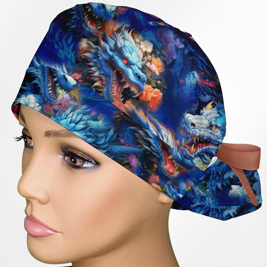 Bleu Dragoon Ponytail Scrub Cap