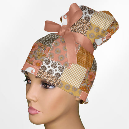 Boho Dreams Patch Work High Bun Ponytail Scrub Cap