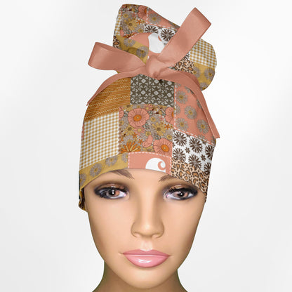 Boho Dreams Patch Work High Bun Ponytail Scrub Cap