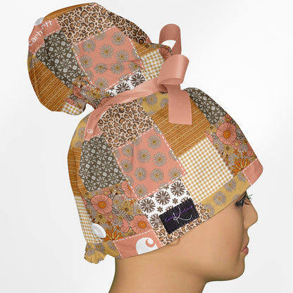 Boho Dreams Patch Work High Bun Ponytail Scrub Cap