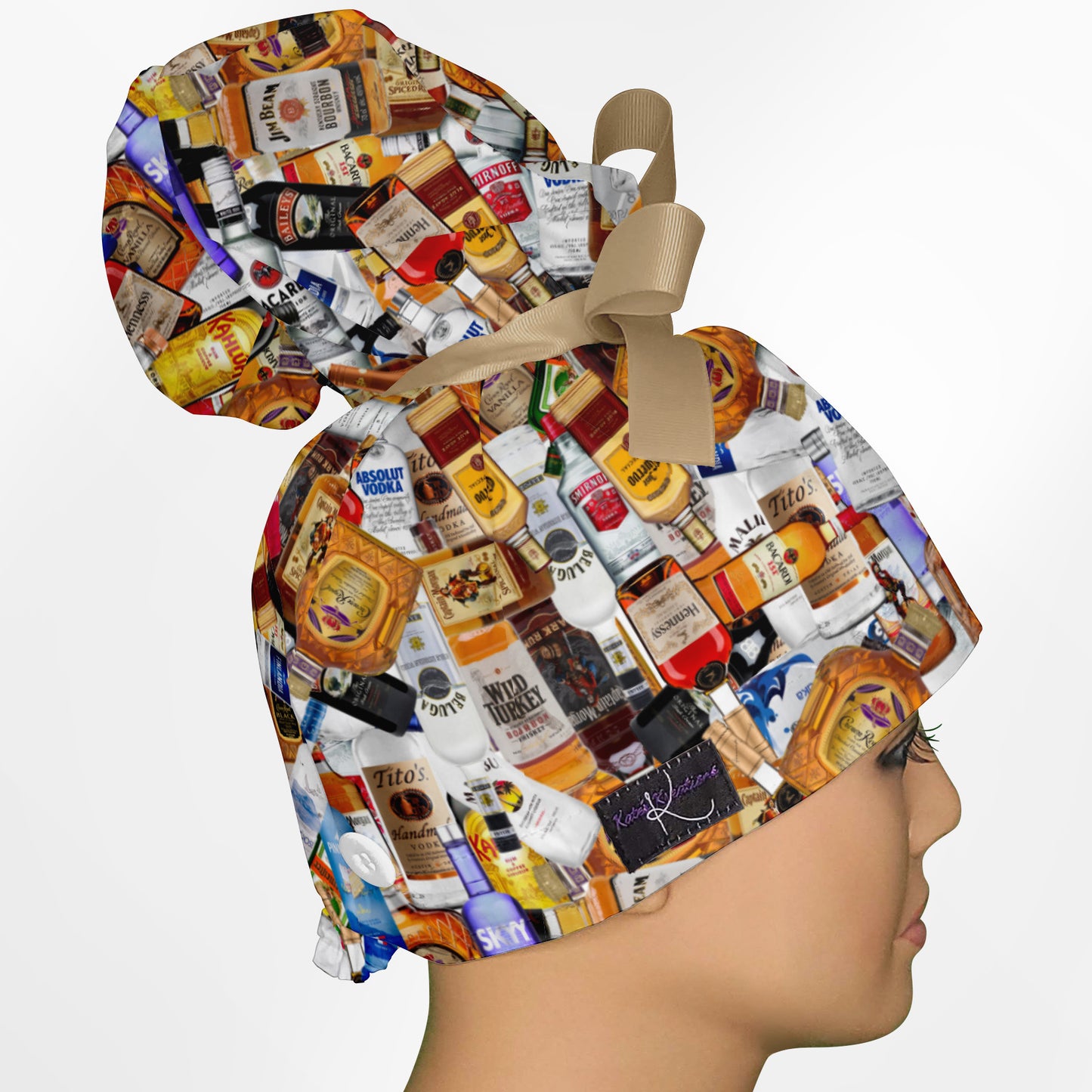Booze High Bun Ponytail Scrub Cap