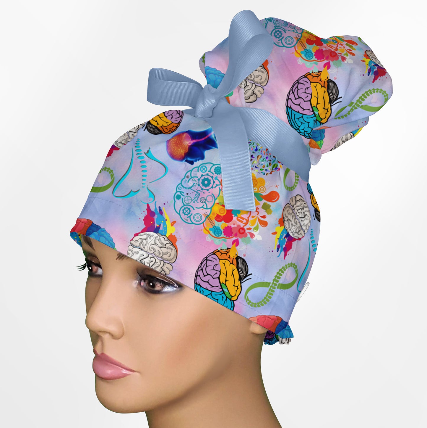 Brains And Spine High Bun Ponytail Scrub Cap