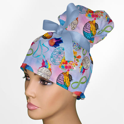 Brains And Spine High Bun Ponytail Scrub Cap