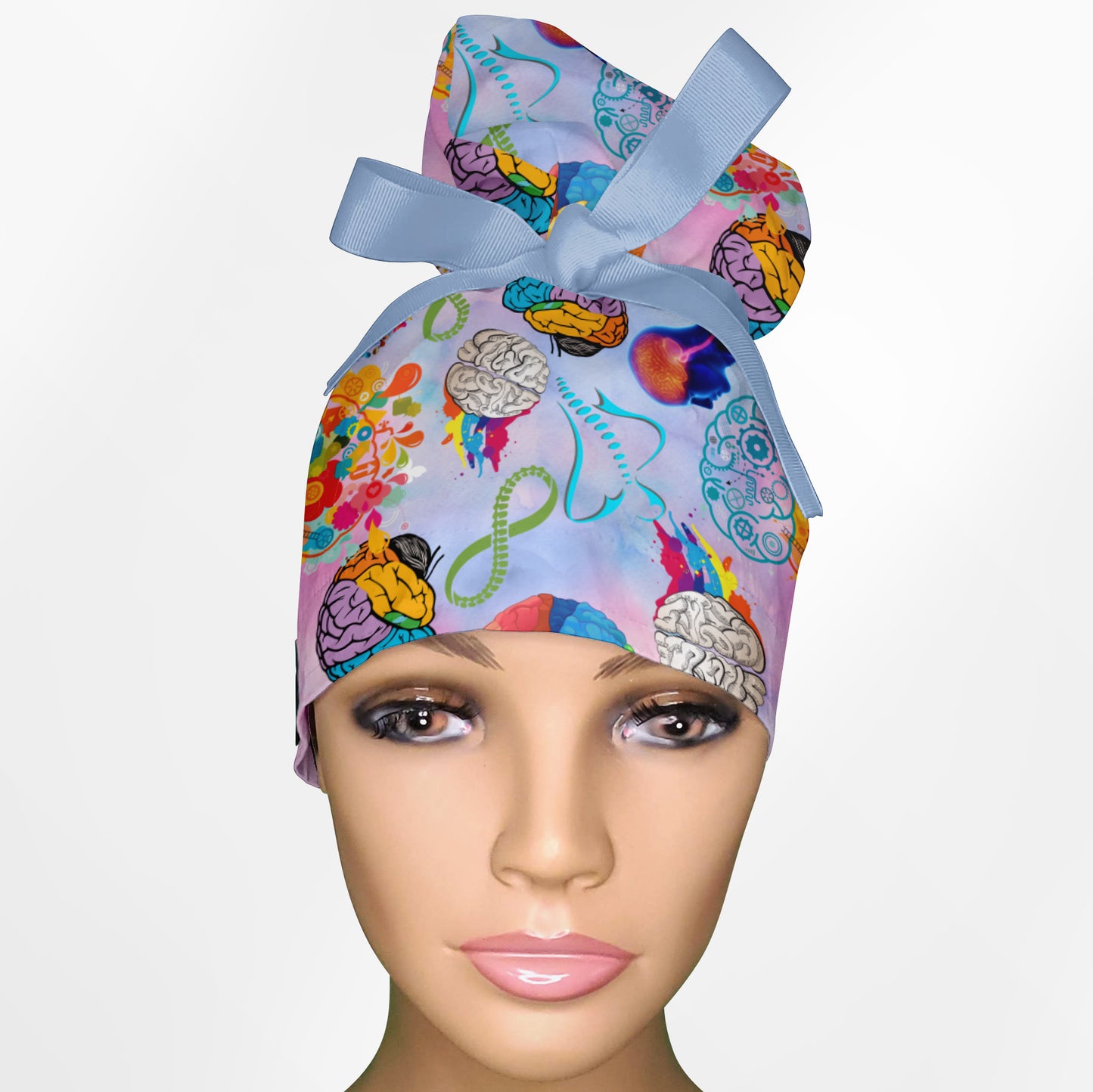 Brains And Spine High Bun Ponytail Scrub Cap