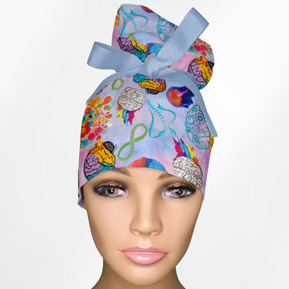 Brains And Spine High Bun Ponytail Scrub Cap