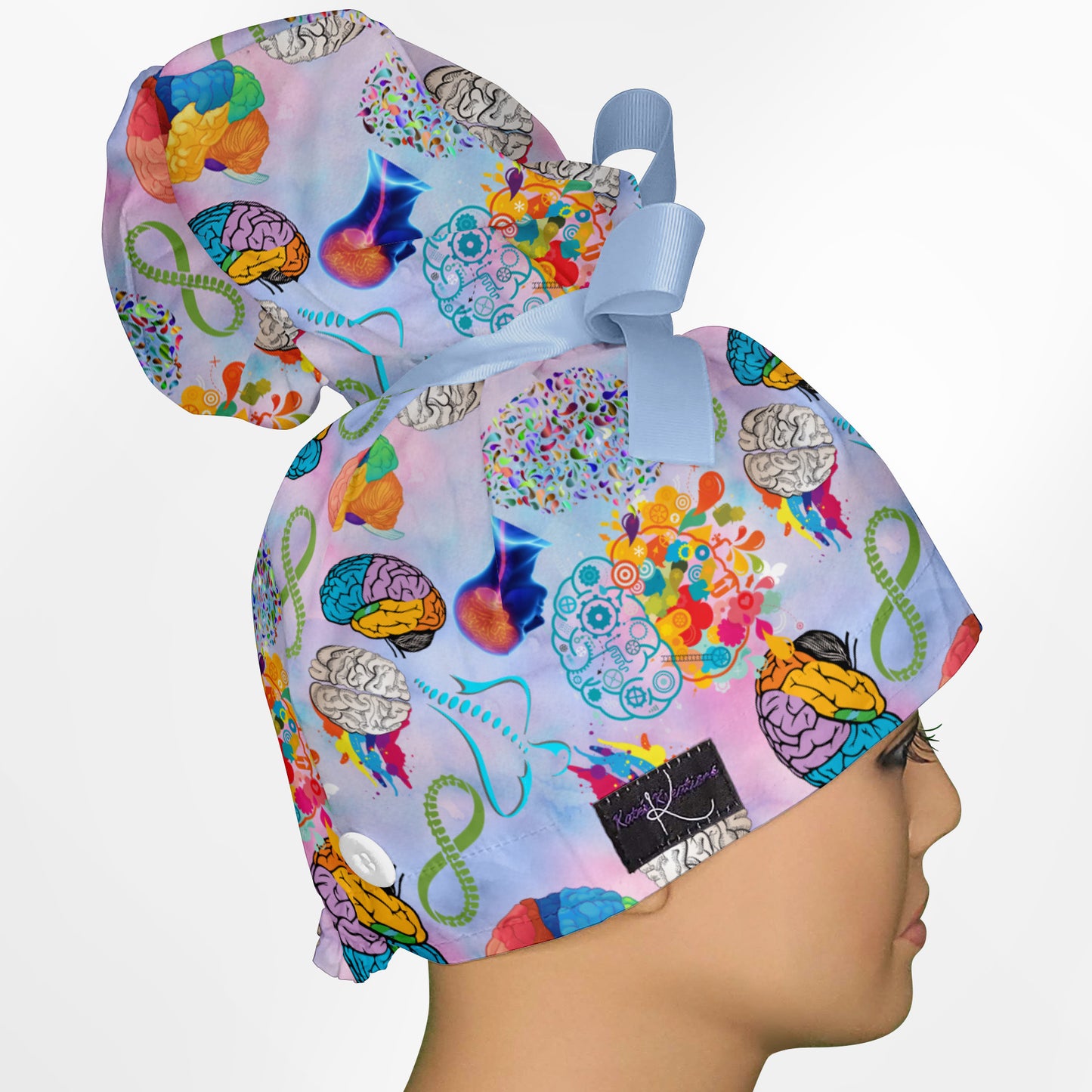 Brains And Spine High Bun Ponytail Scrub Cap