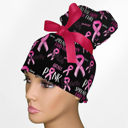Breast Cancer High Bun Ponytail Scrub Cap